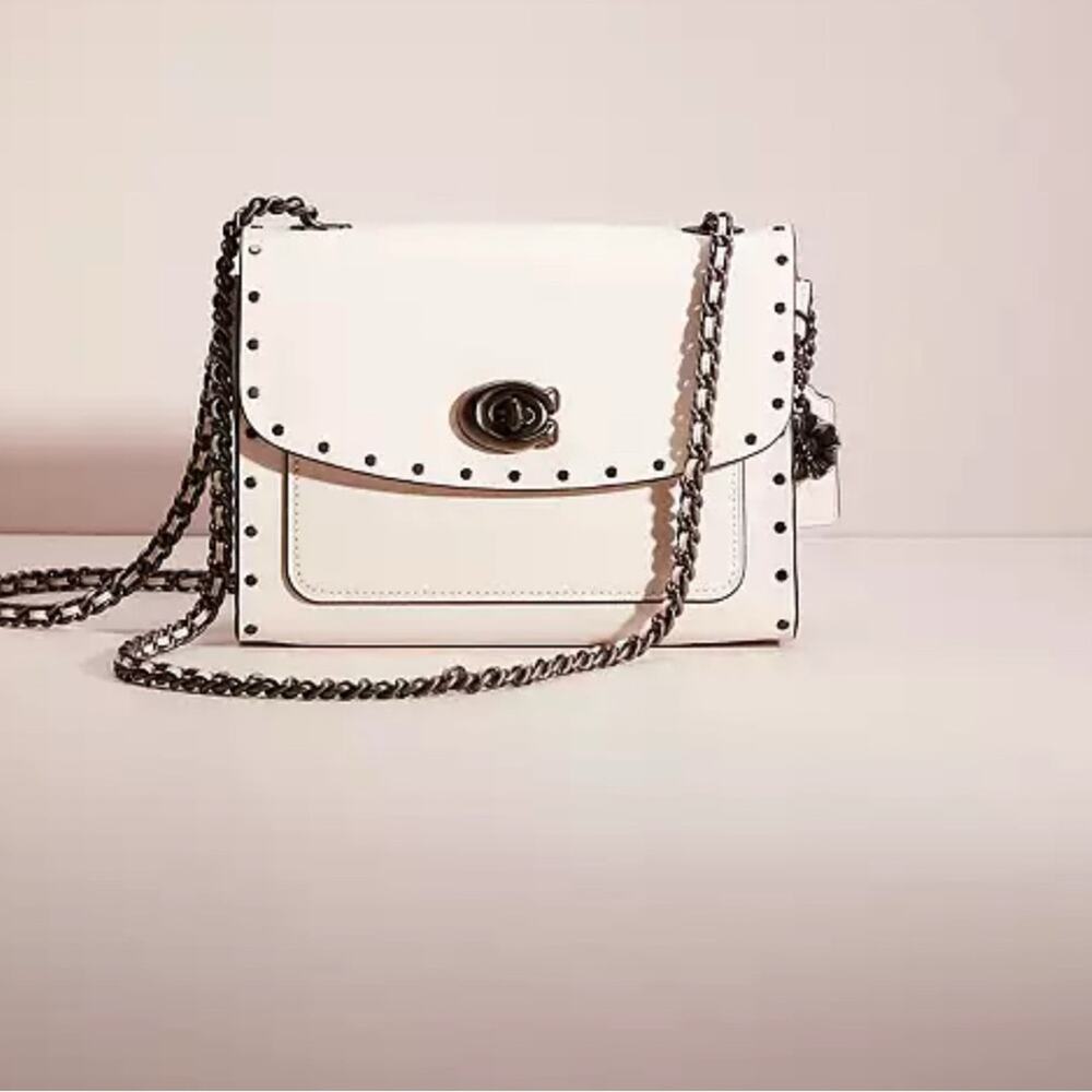 Coach Parker 18 Rivets Dark Feminine Bone Gunmetal Chain Crossbody EUC OS